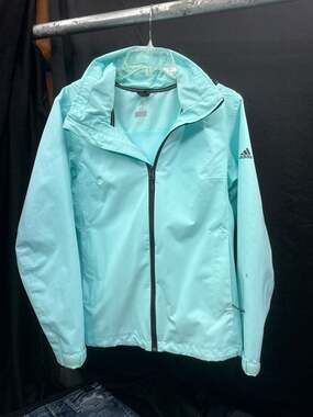 Adidas Jacket Womens Medium Blue Full Zip Long Sleeve Pockets Moisture Wicking